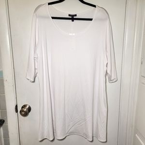 NWT Eileen Fisher Womens 2XL Scoop Neck Elbow Sleeve Tunic Shirt White